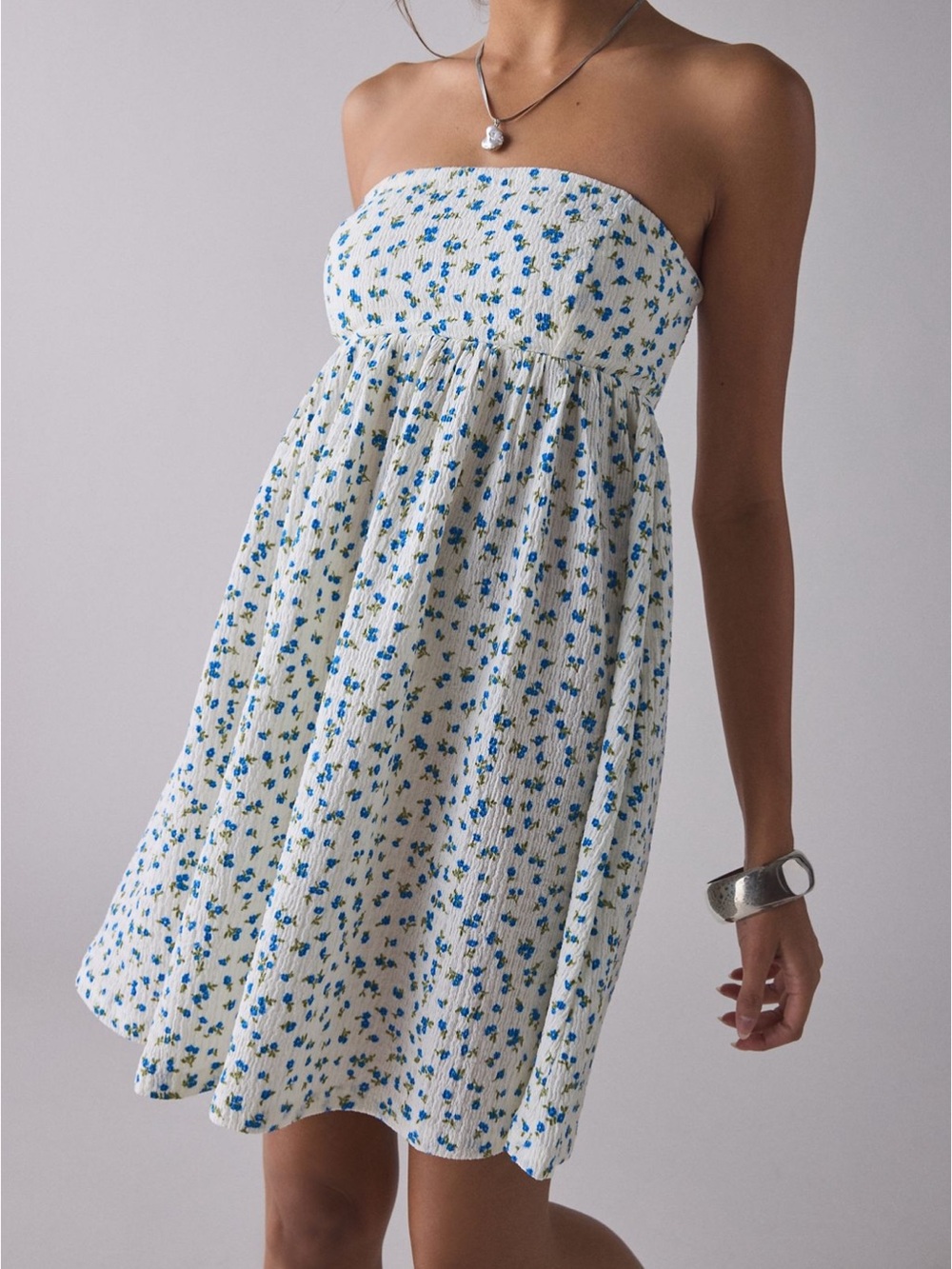 Kiss The Sky Ditsy Floral Strapless Babydoll Mini Dress - Picture 3 of 7